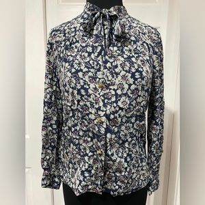 Floral Polyester Blouse with Neck Ties, Sz Small